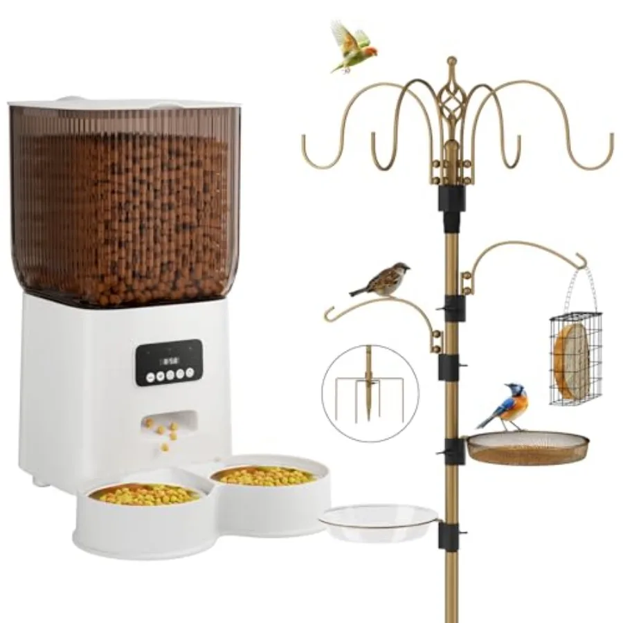 Automatic cat feeder and bird feeding station: 5L timed dispenser with dual power, dispenses up to 9 meals/day for 2 cats; 4-ho
Automatic cat feeder and bird feeding station: 5L timed dispenser with dual power, dispenses up to 9 meals/day for 2 cats; 4-ho