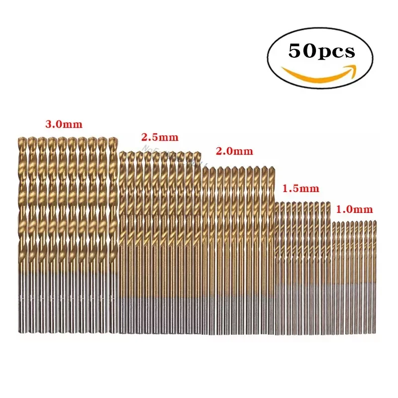 50Pcs Titanium Coated Drill Bits HSS High Speed Steel Drill Bits Set Tool High Quality Power Tools 1/1.5/2/2.5/3mm 10pcs each si
50Pcs Titanium Coated Drill Bits HSS High Speed Steel Drill Bits Set Tool High Quality Power Tools 1/1.5/2/2.5/3mm 10pcs each si