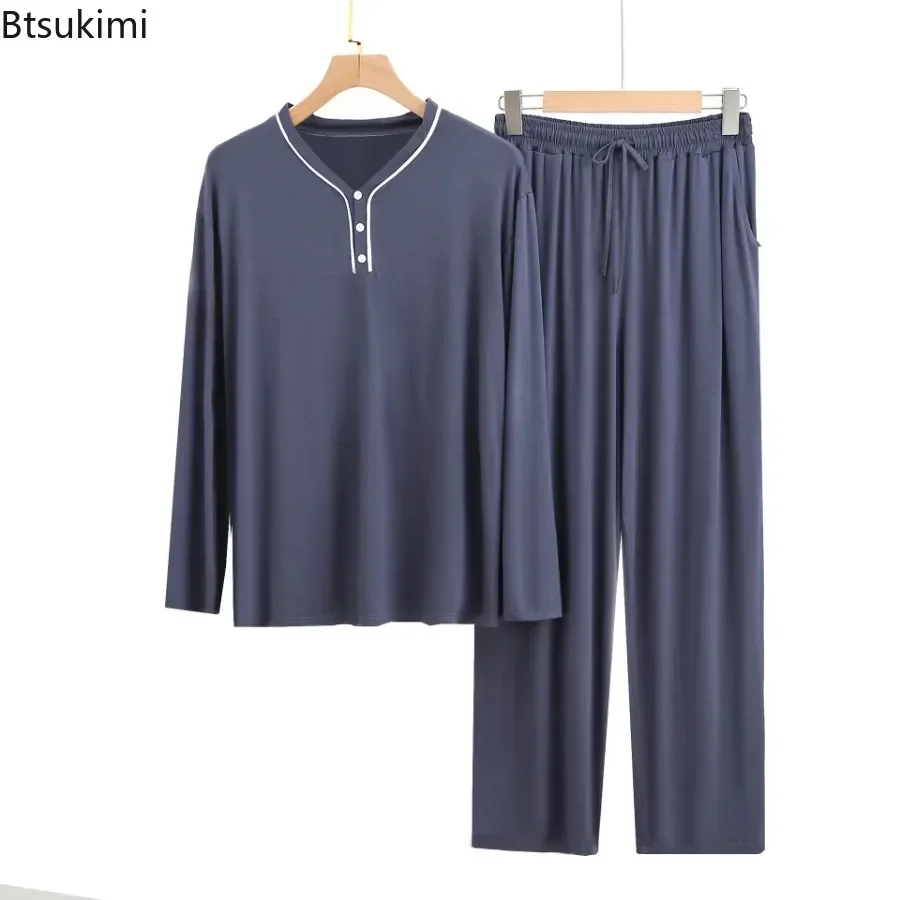 New Men's Pajama Sets Comfortable Modal Long Sleeve V Neck Tops and Pants Casual Home Two Pieces Men Solid Lounge Sleepwear Sets
New Men's Pajama Sets Comfortable Modal Long Sleeve V Neck Tops and Pants Casual Home Two Pieces Men Solid Lounge Sleepwear Sets