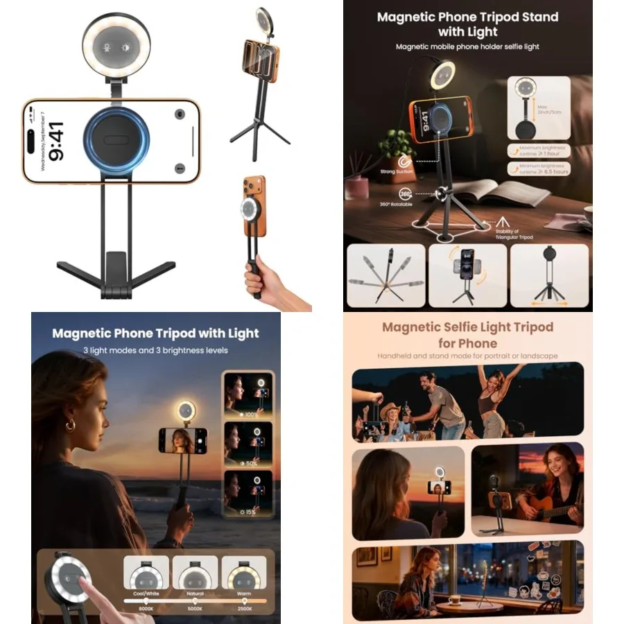 2-in-1 Magnetic Phone Tripod Magnetic Selfie Light for Magsafe Tripod Phone Mount Smartphone Stand Selfie Stick with Fill Light
2-in-1 Magnetic Phone Tripod Magnetic Selfie Light for Magsafe Tripod Phone Mount Smartphone Stand Selfie Stick with Fill Light