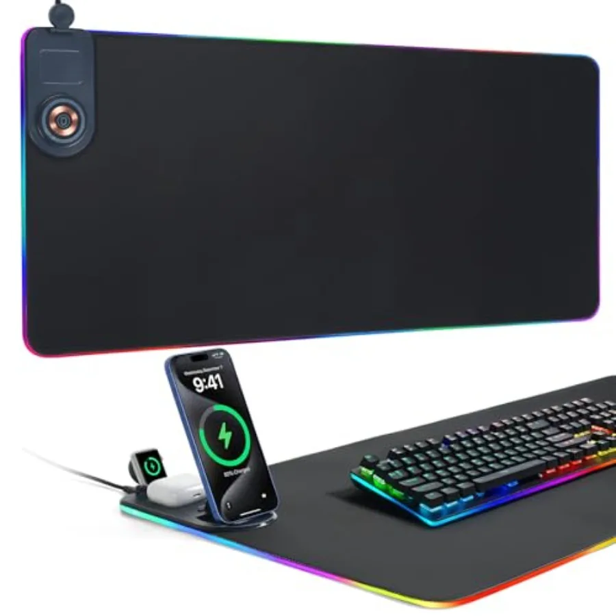 4--1 RGB Gamg Mouse Pad with Phone Holder, Wireless Chargg Desk Mat, Waterproof Ultra-Smooth Large Keyboard Pad, Non-Slip Base
4--1 RGB Gamg Mouse Pad with Phone Holder, Wireless Chargg Desk Mat, Waterproof Ultra-Smooth Large Keyboard Pad, Non-Slip Base