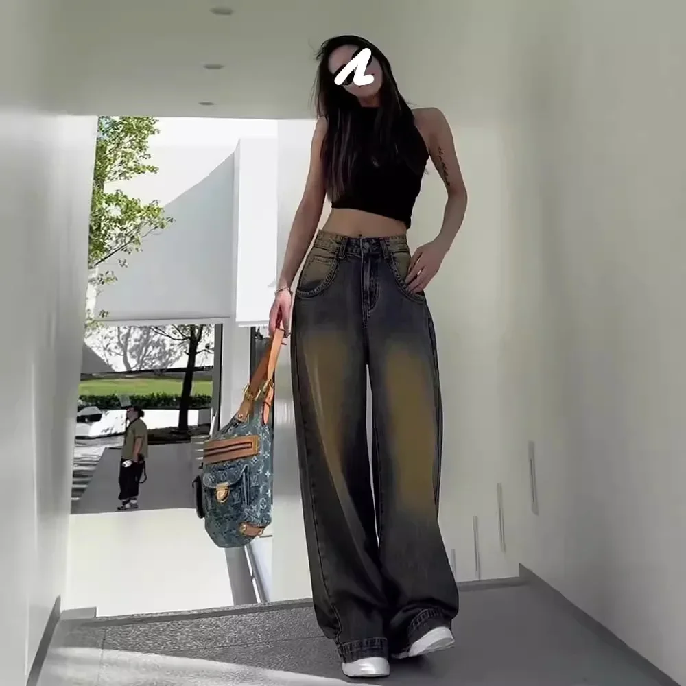 Pop High Waist Wide Leg Vintage Washed Denim Jeans Women Loose Slimming Floor Length Pants Spring Summer American Style
Pop High Waist Wide Leg Vintage Washed Denim Jeans Women Loose Slimming Floor Length Pants Spring Summer American Style