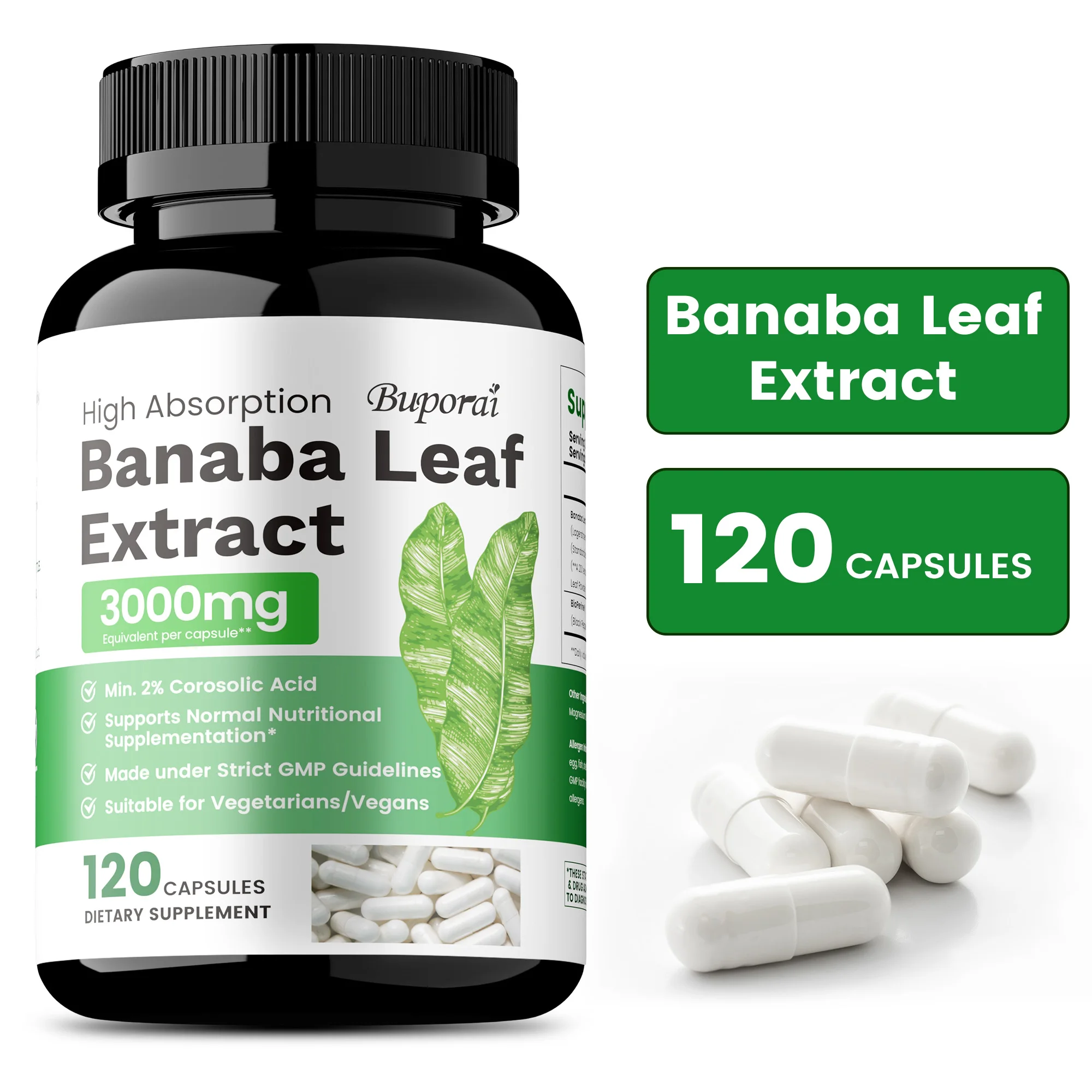 Banaba Leaf Extract 3000mg - Promotes Nutrient Absorption, Control Blood Sugar Levels, Metabolism, Supports Overall Health
Banaba Leaf Extract 3000mg - Promotes Nutrient Absorption, Control Blood Sugar Levels, Metabolism, Supports Overall Health
