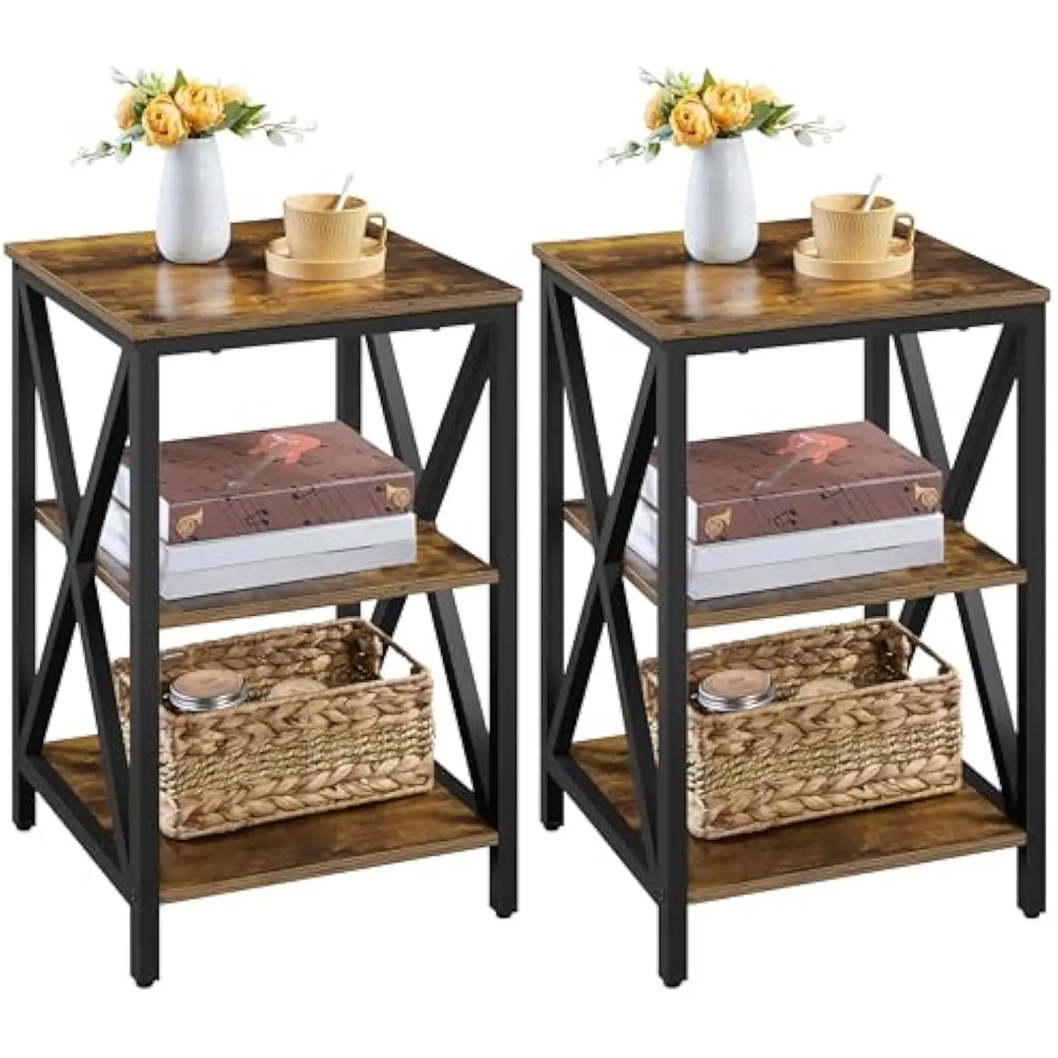 Industrial End Tables Set of 2, 3-Tier Side Tables with Storage Shelves for Living Room, X Design, Strong Metal Frame, Easy As
Industrial End Tables Set of 2, 3-Tier Side Tables with Storage Shelves for Living Room, X Design, Strong Metal Frame, Easy As