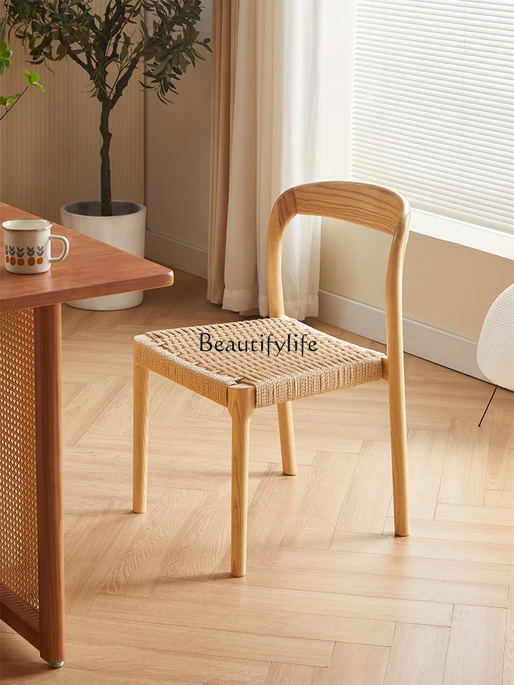 Nordic-Style Solid Wood Dining Chair Japanese-Style Rope Armchair Retro Simple
Nordic-Style Solid Wood Dining Chair Japanese-Style Rope Armchair Retro Simple