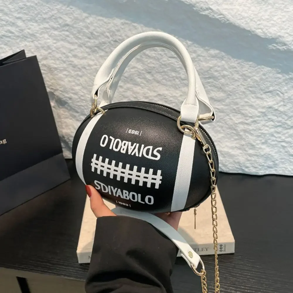 Fashion PU Leather Crossbody Bag Rugby Design Zipper Shoulder Bags Ball Chain Bag Sport
Fashion PU Leather Crossbody Bag Rugby Design Zipper Shoulder Bags Ball Chain Bag Sport