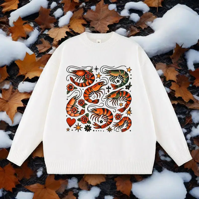 Women Harajuku Y2K Streetwear Punk Pullover Sweater Fashion Loose Long Sleeve Casual Top Creative Shrimp Pattern Printed Sweater
Women Harajuku Y2K Streetwear Punk Pullover Sweater Fashion Loose Long Sleeve Casual Top Creative Shrimp Pattern Printed Sweater