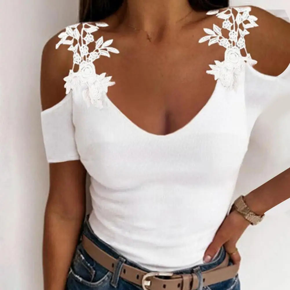 New Lace Petal Short Sleeve Solid Color Ladies T-Shirt Hollow Out Off U Neck Slim Fit Soft Lady T-shirt Blouse blusa feminina
New Lace Petal Short Sleeve Solid Color Ladies T-Shirt Hollow Out Off U Neck Slim Fit Soft Lady T-shirt Blouse blusa feminina