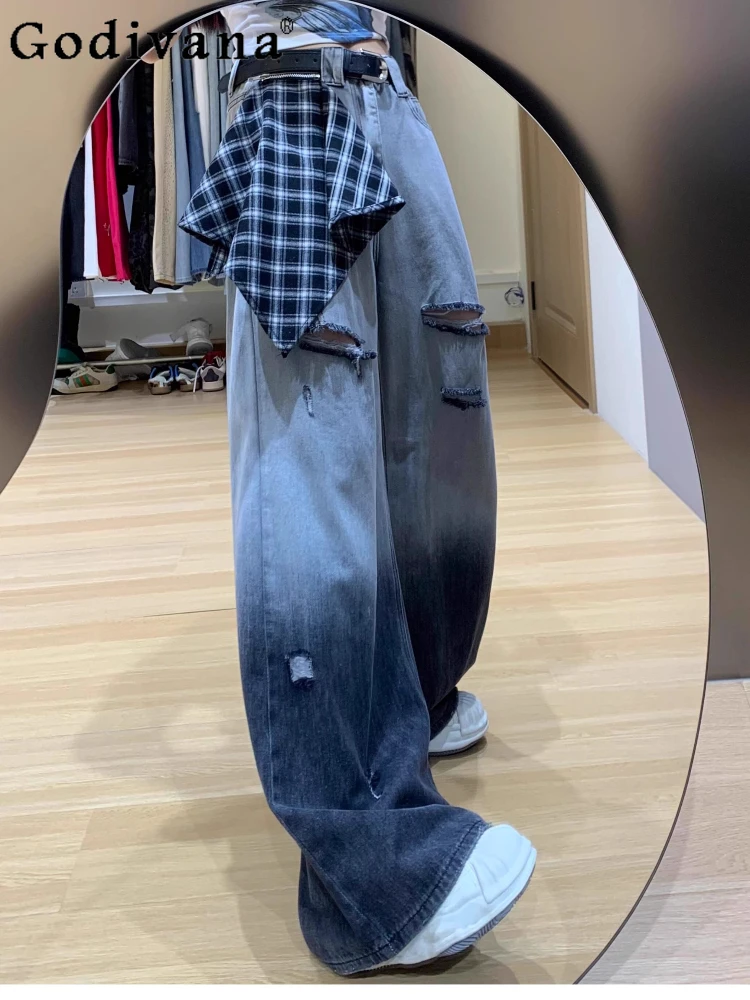Большой размер 2XL-6XL, клетчатые модные корейские джинсы для отдыха, осенние новые женские черные шикарные универсальные широкие прямые брюки
Большой размер 2XL-6XL, клетчатые модные корейские джинсы для отдыха, осенние новые женские черные шикарные универсальные широкие прямые брюки