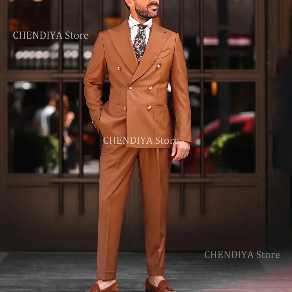 Formal Brown Men Suits 2 Pieces Chic Double Breasted Peak Lapel Business Suit Evening Party Fashion Male Outfit Jacket Pants
Formal Brown Men Suits 2 Pieces Chic Double Breasted Peak Lapel Business Suit Evening Party Fashion Male Outfit Jacket Pants