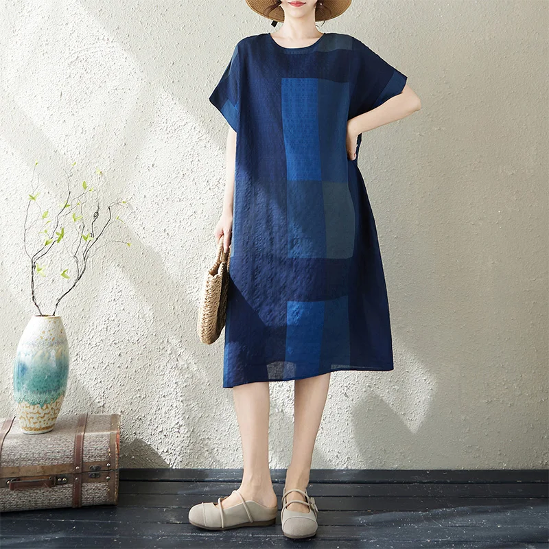 Summer Artistic Women's Cotton Linen Short Sleeve Midi Dress plus Size Loose Fit Citywalk Straight Cut round Neck Dress
Summer Artistic Women's Cotton Linen Short Sleeve Midi Dress plus Size Loose Fit Citywalk Straight Cut round Neck Dress