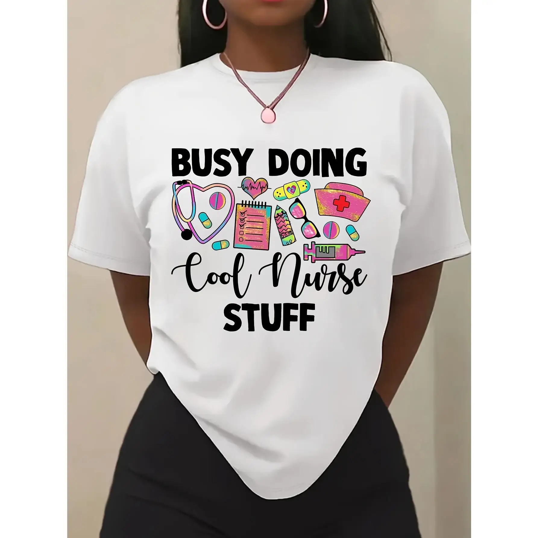 Busy Doing Cool Nurse Stuff Funny Medical Team Shirt for Women - Crewneck Short Sleeve, Colorful Printed Design, 100% Cotton
Busy Doing Cool Nurse Stuff Funny Medical Team Shirt for Women - Crewneck Short Sleeve, Colorful Printed Design, 100% Cotton