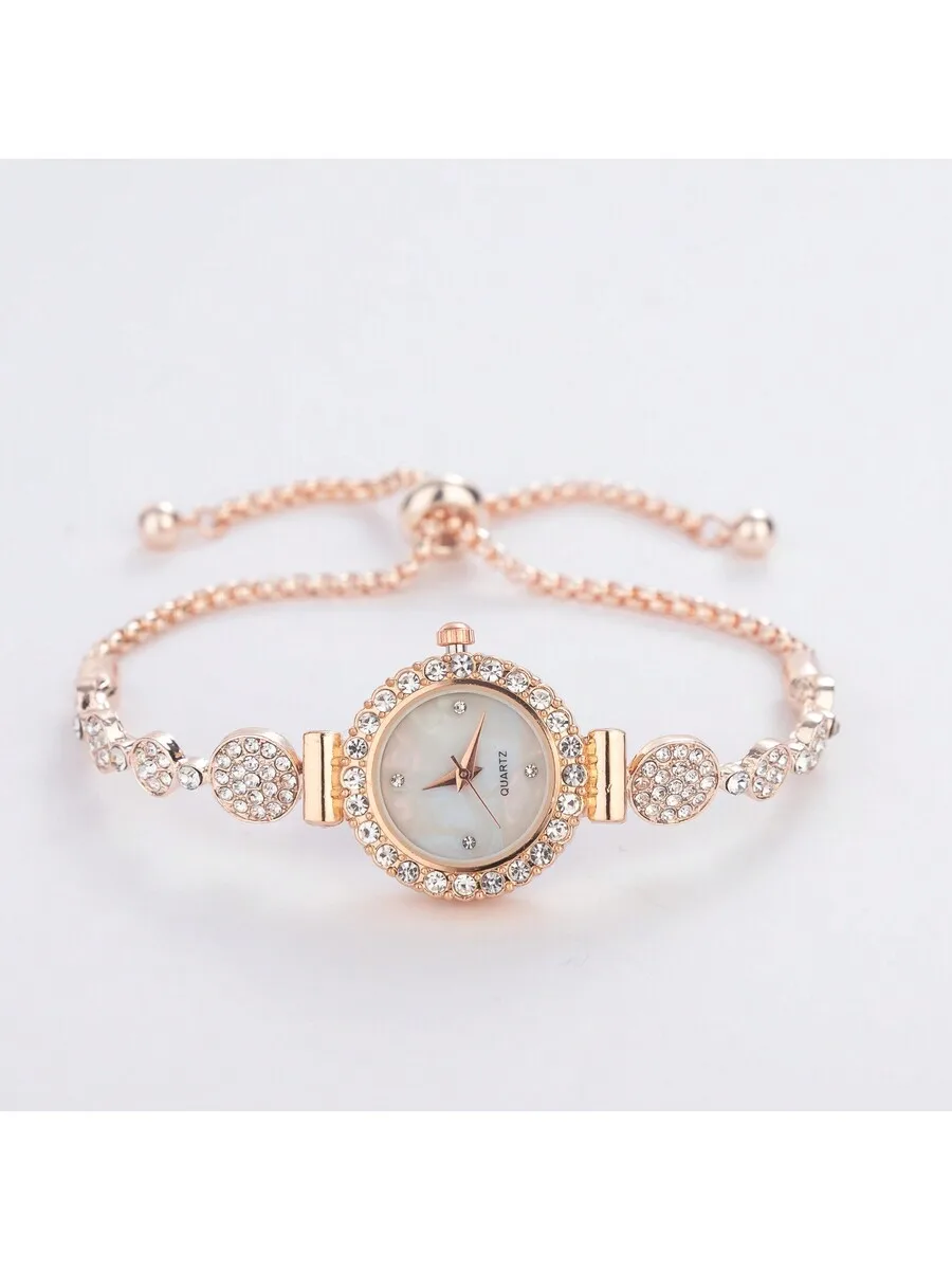 Elegant Womens Rhinestone Bracelet Watch With Pearl Dial Quartz Movement Alloy Case
Elegant Womens Rhinestone Bracelet Watch With Pearl Dial Quartz Movement Alloy Case