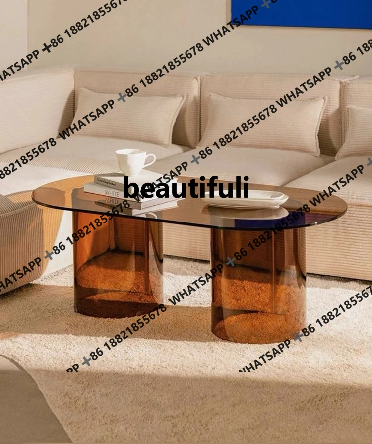 Mocha glass coffee table modern simple small apartment living room home oval wabi-sabi style
Mocha glass coffee table modern simple small apartment living room home oval wabi-sabi style