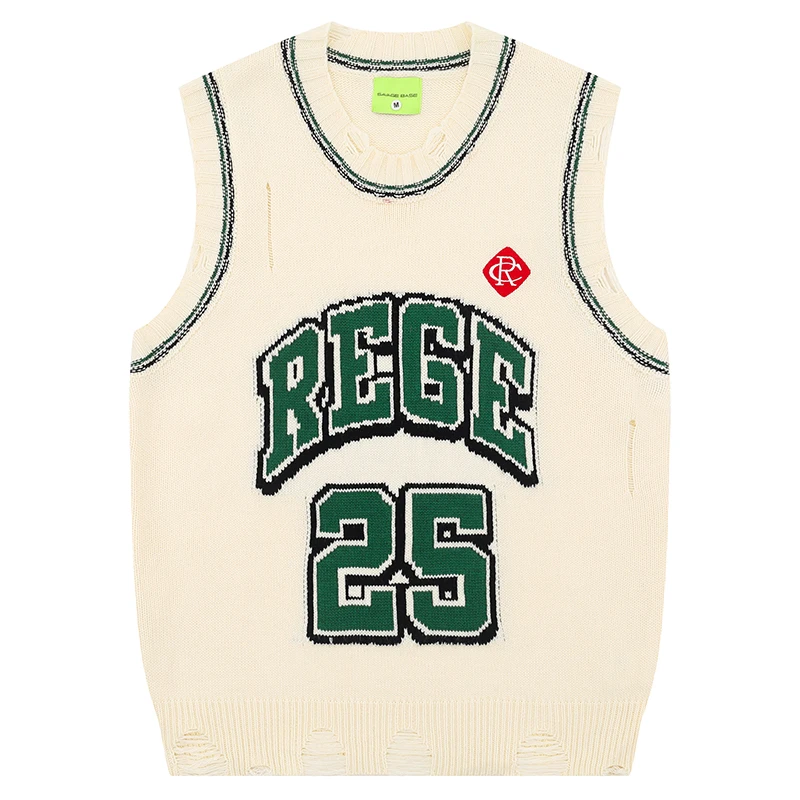 Mens Knitted Sweater Vest Retro Basketball Sleeveless Pullover Vintage College Look Distressed Tank Top 2025 Streetwear Clothing
Mens Knitted Sweater Vest Retro Basketball Sleeveless Pullover Vintage College Look Distressed Tank Top 2025 Streetwear Clothing