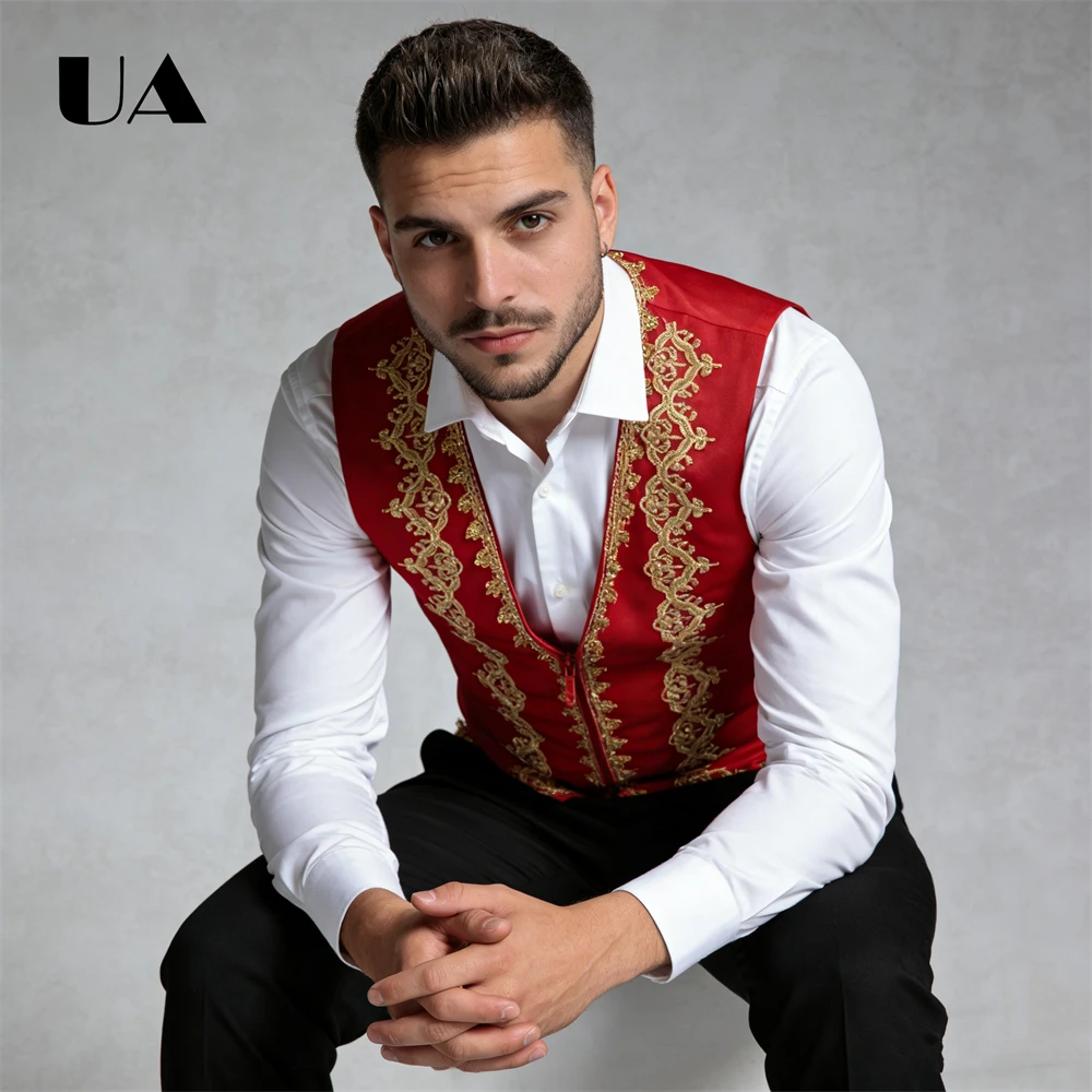 Men's Gold Embroidery Vest S-2XL Costume Waistcoat Singlr Breasted Waist Adjustable Vest
Men's Gold Embroidery Vest S-2XL Costume Waistcoat Singlr Breasted Waist Adjustable Vest