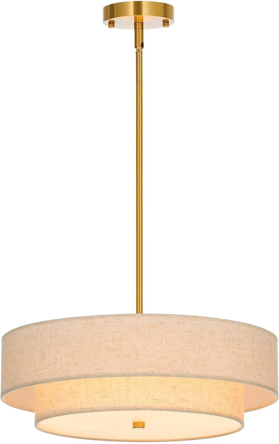 Modern Chandeliers, 18" Drum Chandeliers with 2-Layer Fabric Shade, 4-Light Pendant with E26 Bases, Linen Shade & Brass Finish
Modern Chandeliers, 18" Drum Chandeliers with 2-Layer Fabric Shade, 4-Light Pendant with E26 Bases, Linen Shade & Brass Finish