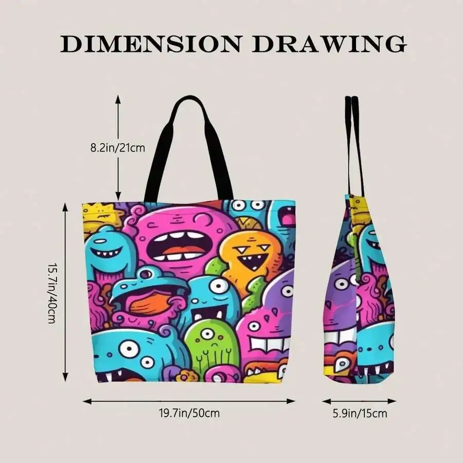 Cartoon Monster Print Casual Tote Bag For Adults Vibrant Doodle Art Oversize Shopping Travel Bag
Cartoon Monster Print Casual Tote Bag For Adults Vibrant Doodle Art Oversize Shopping Travel Bag