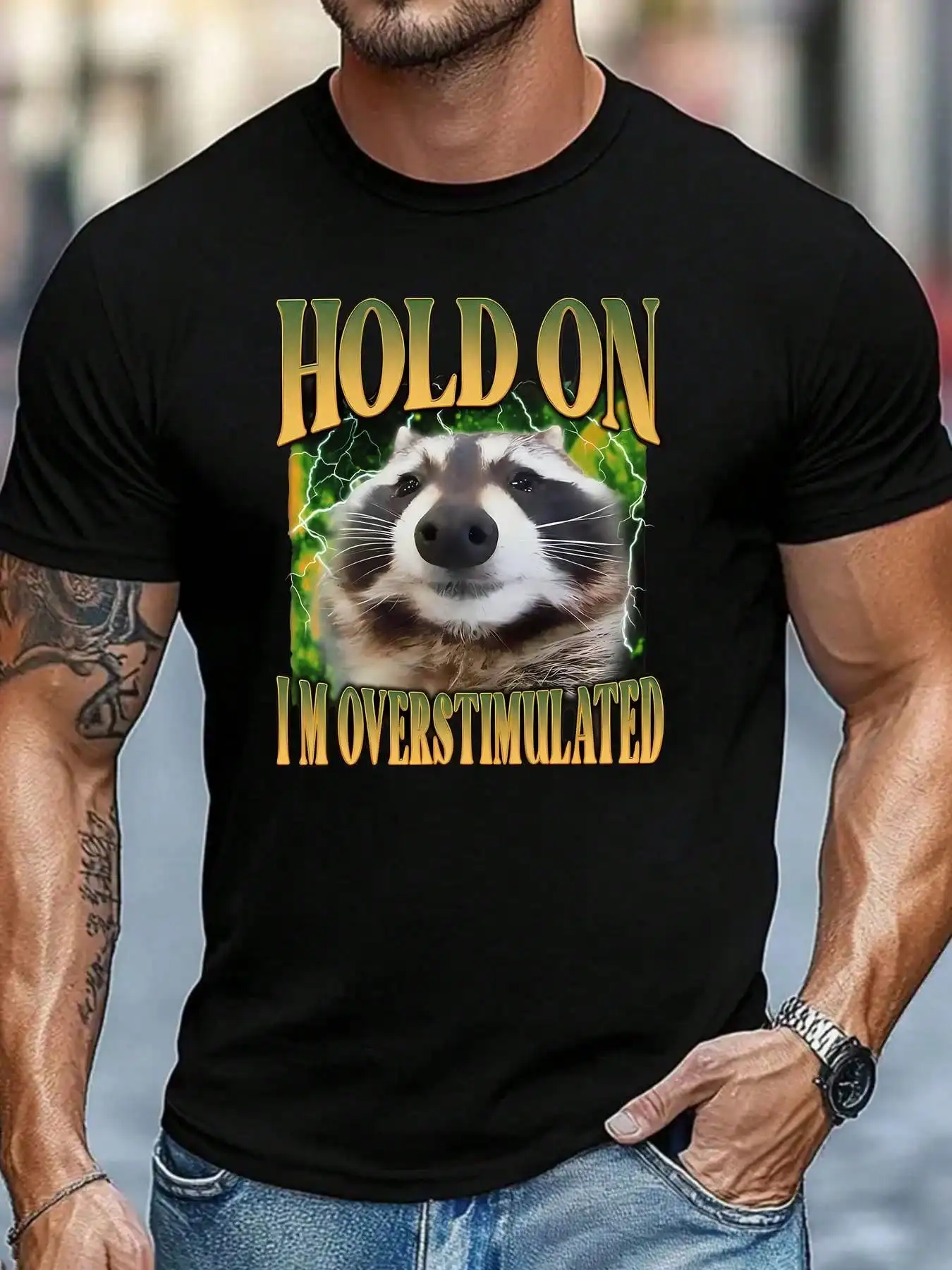 Men's Retro Raccoon Meme T-Shirt, "Wait, I'm So Excited" T-Shirt, Funny Animal Pattern T-Shirt, Retro Garbage Panda
Men's Retro Raccoon Meme T-Shirt, "Wait, I'm So Excited" T-Shirt, Funny Animal Pattern T-Shirt, Retro Garbage Panda