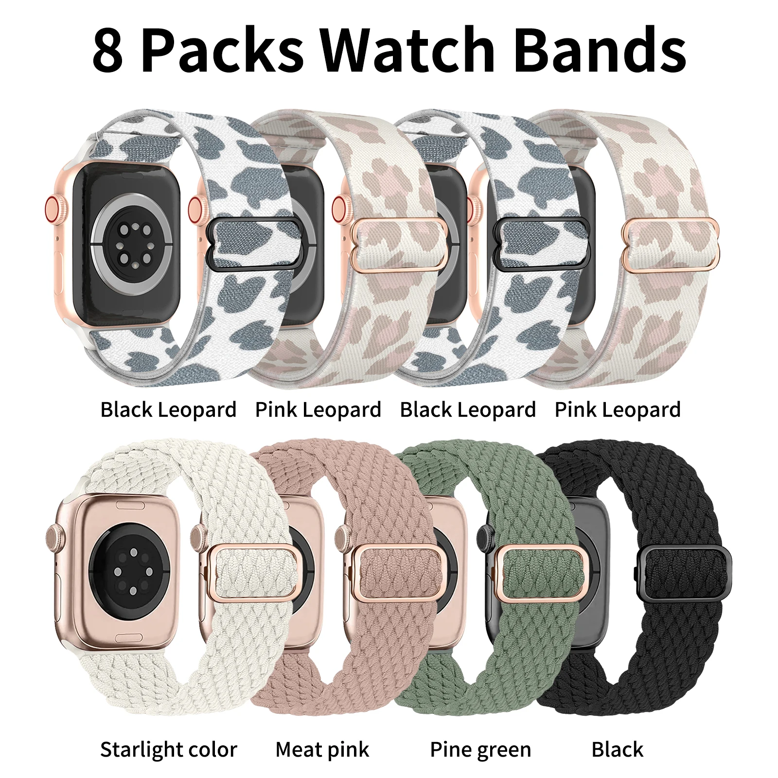 8Pcs Stretchy Nylon Band Compatible with Apple Watch Series 11 10 9 8 7 46mm 45mm 42mm 41mm Ultra 3 2 Band 49mm Series 6 5 4 SE
8Pcs Stretchy Nylon Band Compatible with Apple Watch Series 11 10 9 8 7 46mm 45mm 42mm 41mm Ultra 3 2 Band 49mm Series 6 5 4 SE