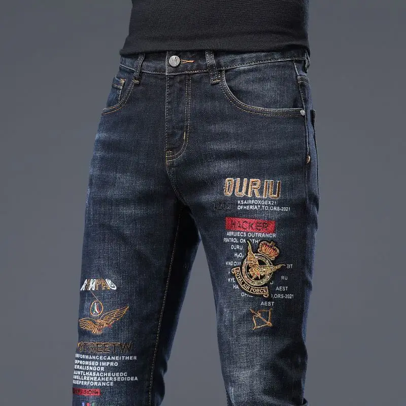 High-end Men's Jeans Summer New Embroidery Printed Slim-fit Elastic Small Feet Trousers Punk Clothing Luxury Brand Men Jeans
High-end Men's Jeans Summer New Embroidery Printed Slim-fit Elastic Small Feet Trousers Punk Clothing Luxury Brand Men Jeans