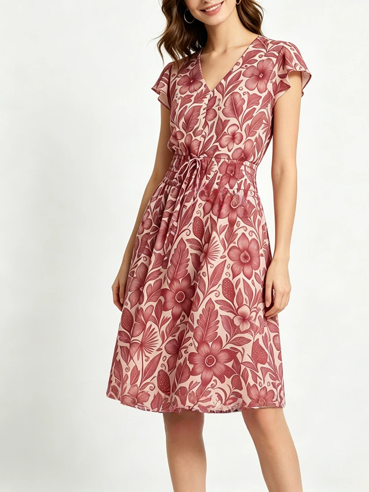 JUNLINNA Summer Women High Street Dress V Neck Short Sleeve Elastic Waist Knee-Length Vestidos Sliming Lady
JUNLINNA Summer Women High Street Dress V Neck Short Sleeve Elastic Waist Knee-Length Vestidos Sliming Lady