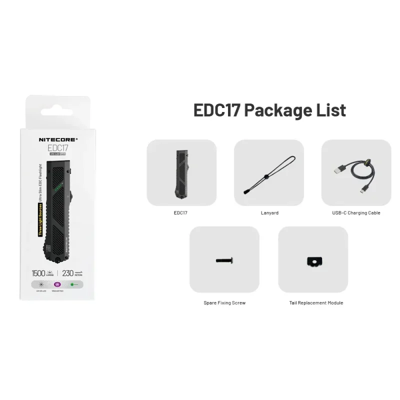 NITECORE EDC17 1500 люмен EDC фонарик со встроенной батареей
NITECORE EDC17 1500 люмен EDC фонарик со встроенной батареей