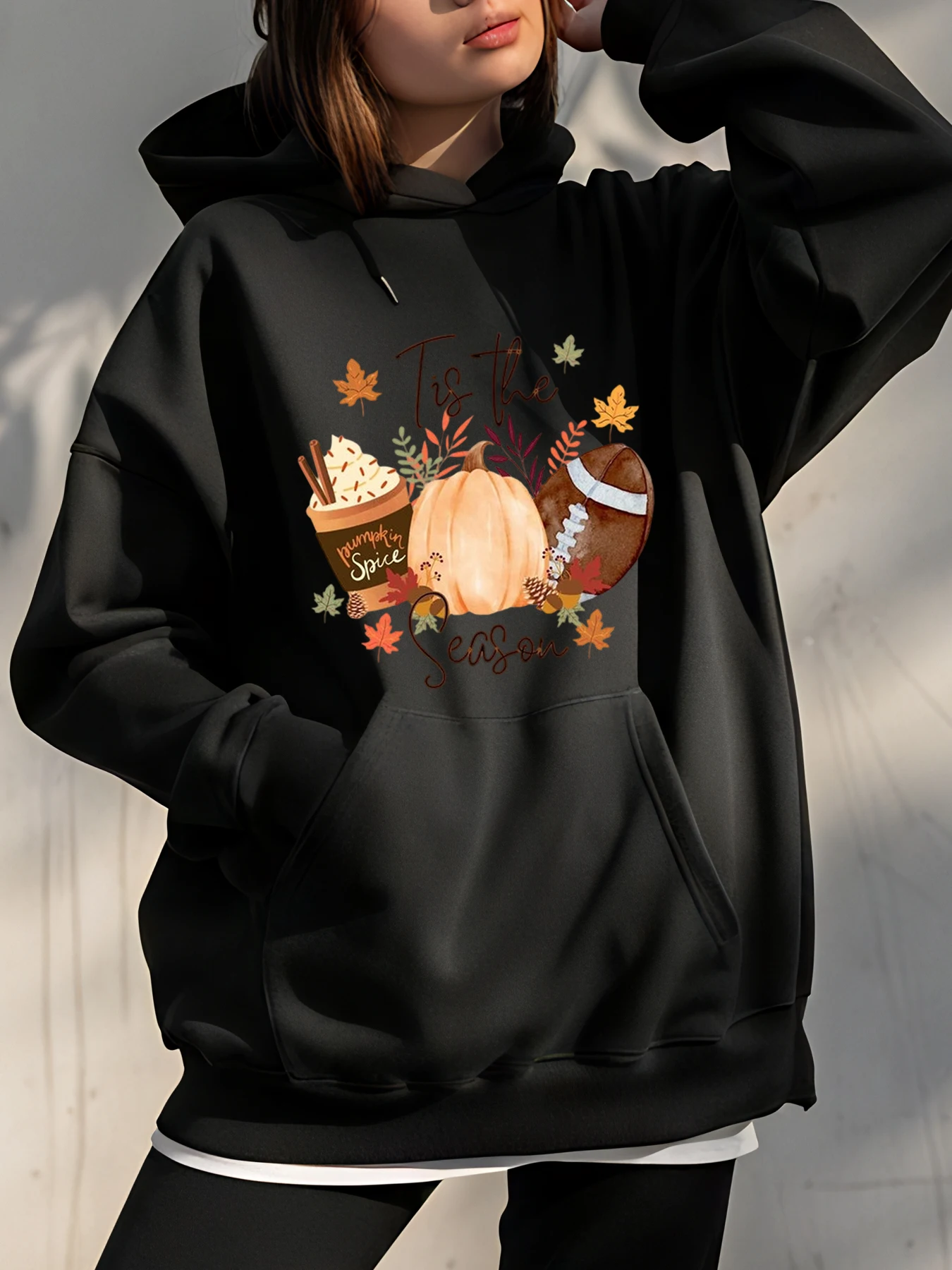 Женская осенняя толстовка с капюшоном и тыквой, специя, латте, футбольный принт, осенний сезон, повседневная одежда для женщин
Женская осенняя толстовка с капюшоном и тыквой, специя, латте, футбольный принт, осенний сезон, повседневная одежда для женщин