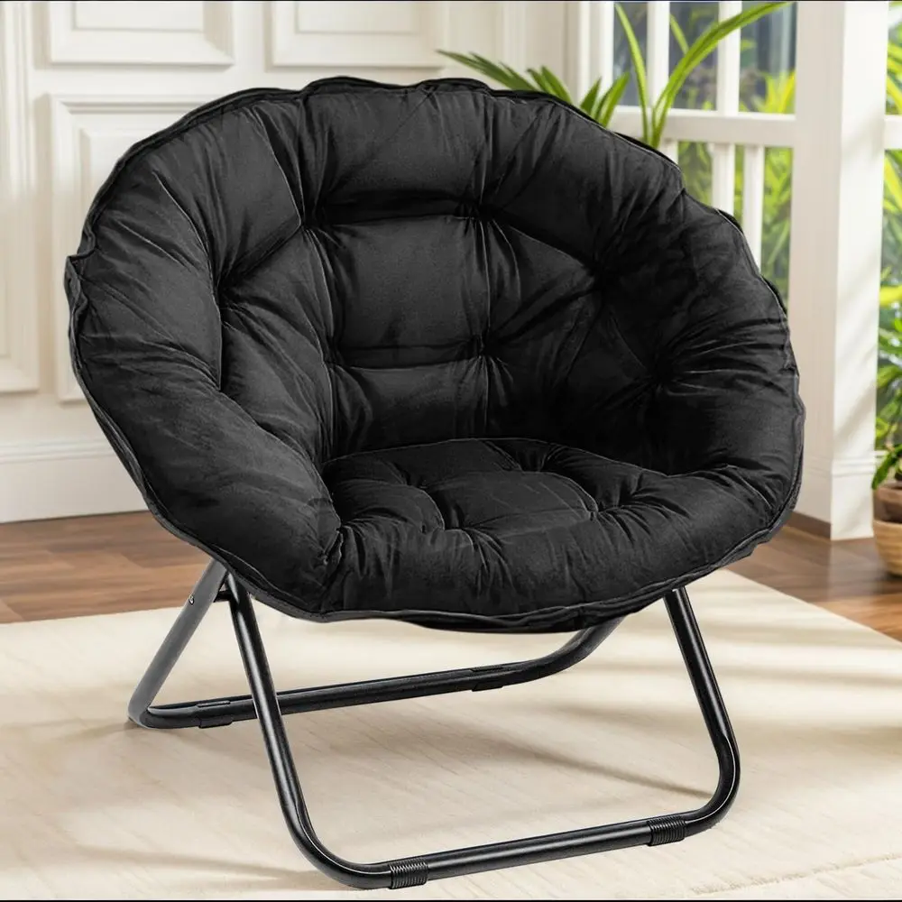 Folding Saucer Chair, Oversized Lazy Moon Chair with Metal Frame, Comfy Bedroom Chairs for Bedroom, Living Room, Study Black JC
Folding Saucer Chair, Oversized Lazy Moon Chair with Metal Frame, Comfy Bedroom Chairs for Bedroom, Living Room, Study Black JC