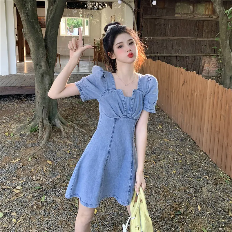 French Dress For Women Summer Jean Mini Dress Puff Sleeve A-Line Blue Slimming Waist Bodycon Dress Mujer Sweet Denim Vestido Emo
French Dress For Women Summer Jean Mini Dress Puff Sleeve A-Line Blue Slimming Waist Bodycon Dress Mujer Sweet Denim Vestido Emo