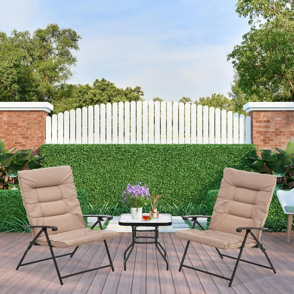 3 Pieces Patio Folding Bistro Set, Outdoor Metal Adjustable Recliner Furniture Set, Conversation Set with 2 Foldable Padded Chai
3 Pieces Patio Folding Bistro Set, Outdoor Metal Adjustable Recliner Furniture Set, Conversation Set with 2 Foldable Padded Chai