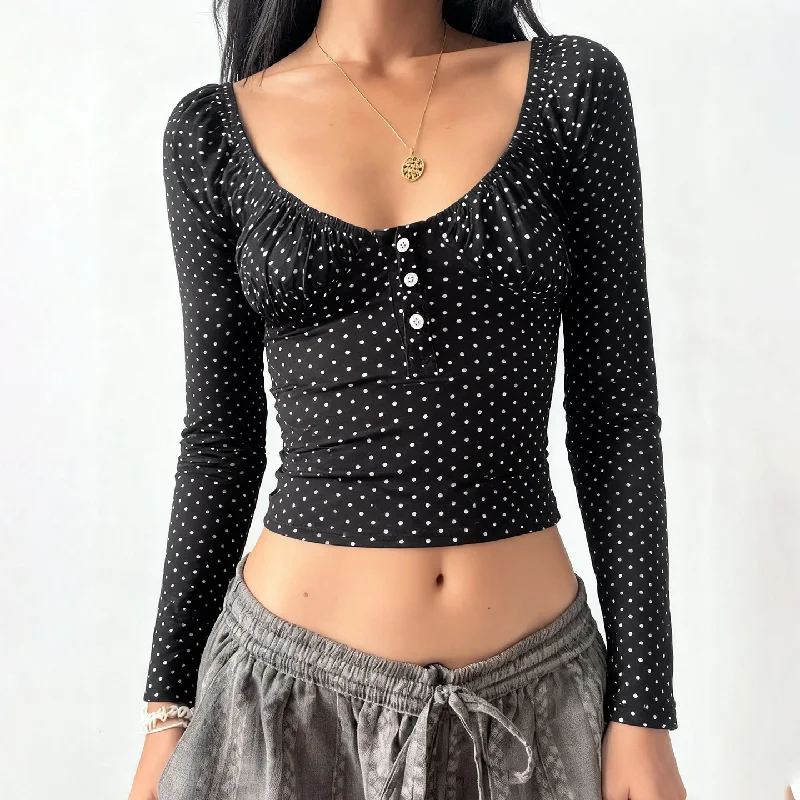 U-neck Polka Dot Print Slimming Top, Short Style Crop Top, Bottom Layer, Long Sleeved T-shirt For Women
U-neck Polka Dot Print Slimming Top, Short Style Crop Top, Bottom Layer, Long Sleeved T-shirt For Women