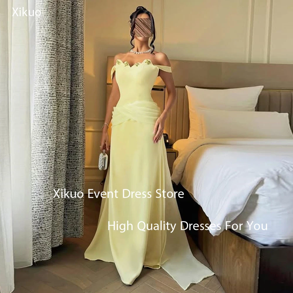 Xikuo Graceful Yellow Satin Prom Gowns Mermaid Crystal Vestidos Para Eventos Off Shoulder Saudi Arabia Evening Gowns Customized
Xikuo Graceful Yellow Satin Prom Gowns Mermaid Crystal Vestidos Para Eventos Off Shoulder Saudi Arabia Evening Gowns Customized