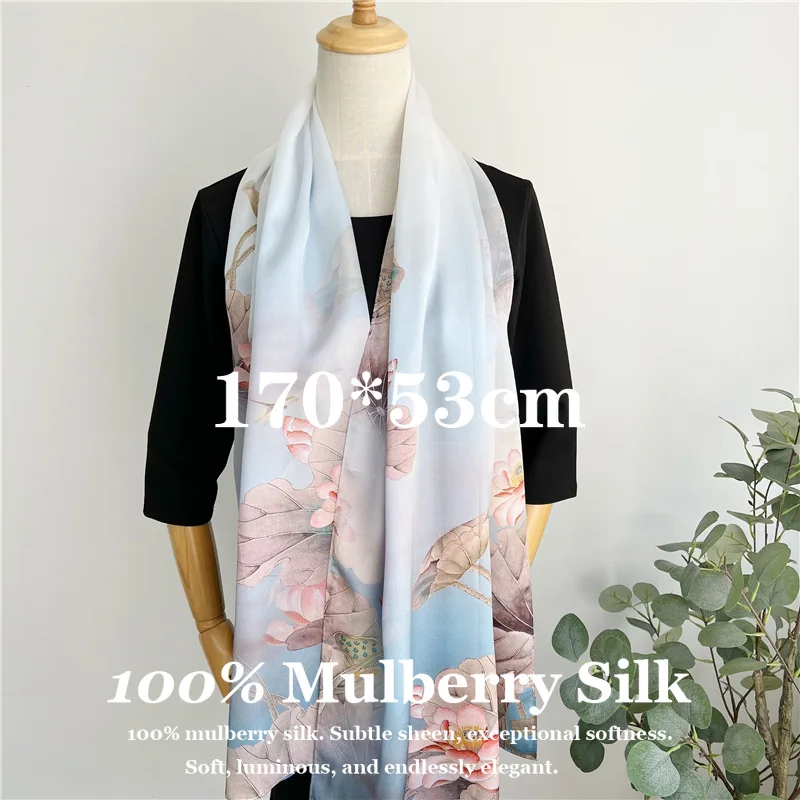 100% Mulberry Silk Long Scarf Large 170x53cm Shawl Wrap for Gift Mother Wife Soft Smooth Breathable Top Quality Scarves Poncho
100% Mulberry Silk Long Scarf Large 170x53cm Shawl Wrap for Gift Mother Wife Soft Smooth Breathable Top Quality Scarves Poncho
