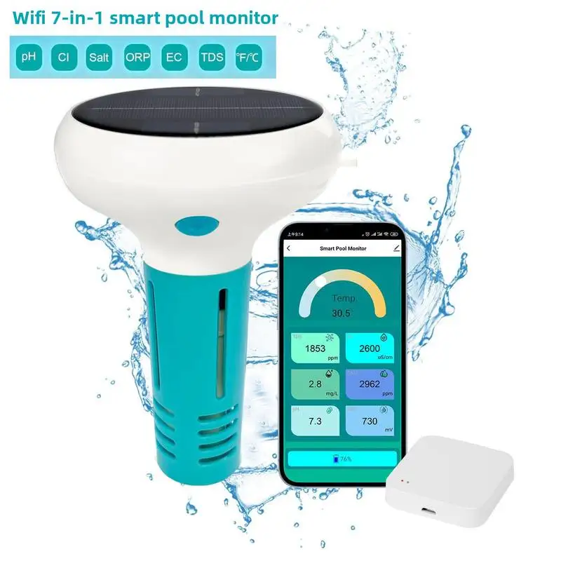 Solar Pool Water Quality Detection Device 0.1pH Precision WIFI APP Monitoring PH Salinity ORP Residual Chlorine Analyzer
Solar Pool Water Quality Detection Device 0.1pH Precision WIFI APP Monitoring PH Salinity ORP Residual Chlorine Analyzer
