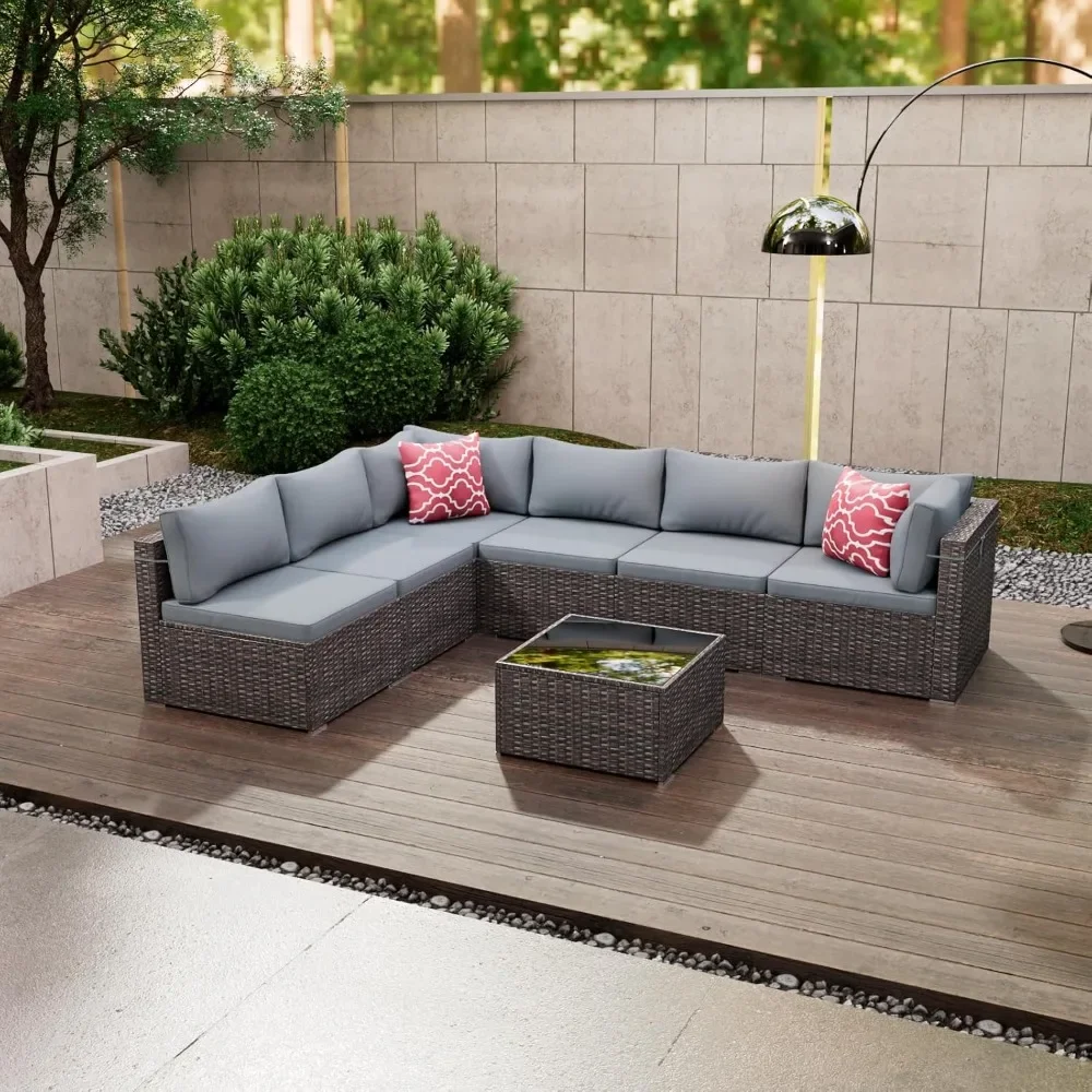 7 Pieces Outdoor Patio Furniture Set, Wicker Patio Conversation Sectional Couch Set, All Weather PE Rattan Sofa
7 Pieces Outdoor Patio Furniture Set, Wicker Patio Conversation Sectional Couch Set, All Weather PE Rattan Sofa