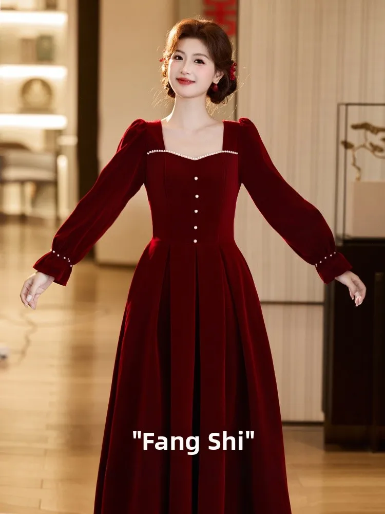 Wine Red Velvet Wedding Dr Princ Sle Long Sve Floor Length Ball Gown for Engagement Dinner Return Home Par
Wine Red Velvet Wedding Dr Princ Sle Long Sve Floor Length Ball Gown for Engagement Dinner Return Home Par