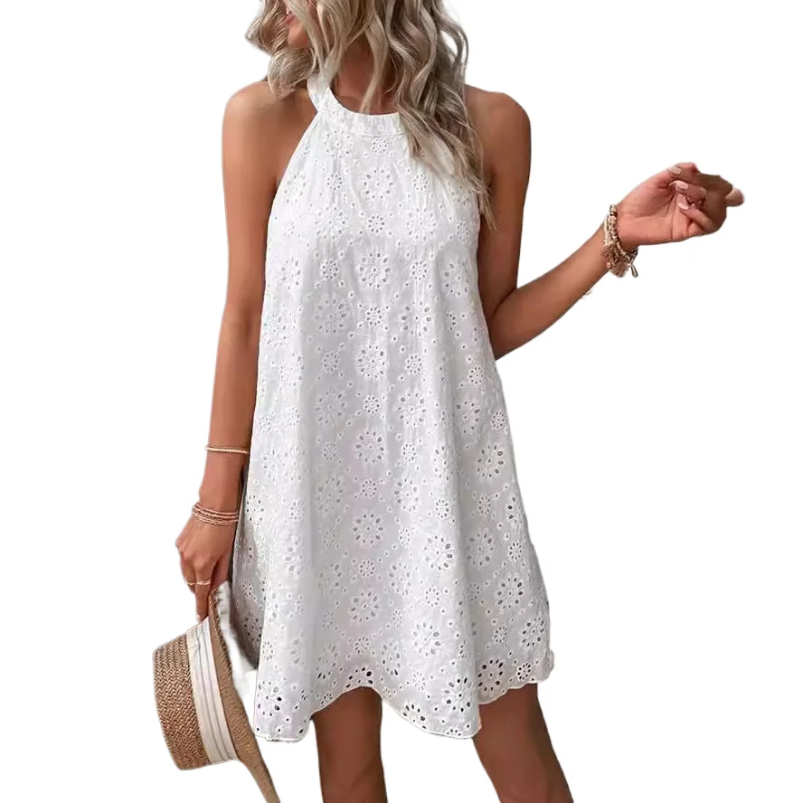 2024 New Solid Halter Dress Women Summer Loose Casual Hollow Short Skirt Elegant Resort Style Sleeveless Off Shoulder Dress
2024 New Solid Halter Dress Women Summer Loose Casual Hollow Short Skirt Elegant Resort Style Sleeveless Off Shoulder Dress