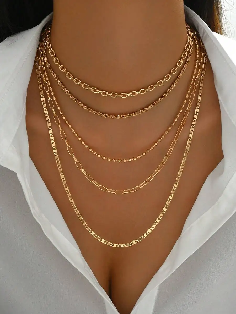 5pcs/Set Simple Braided Bead Chain Necklaces, Gold Tone, Layered Pendant Necklace Set For Women Daily And Party Wear
5pcs/Set Simple Braided Bead Chain Necklaces, Gold Tone, Layered Pendant Necklace Set For Women Daily And Party Wear
