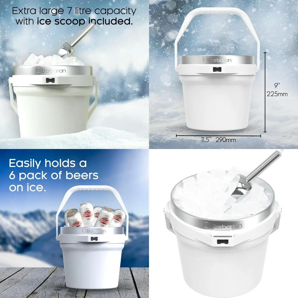 Extra Large 7L Double-Walled Insulated Ice Bucket with Lid, Scoop, and Bottle Opener, White
Extra Large 7L Double-Walled Insulated Ice Bucket with Lid, Scoop, and Bottle Opener, White