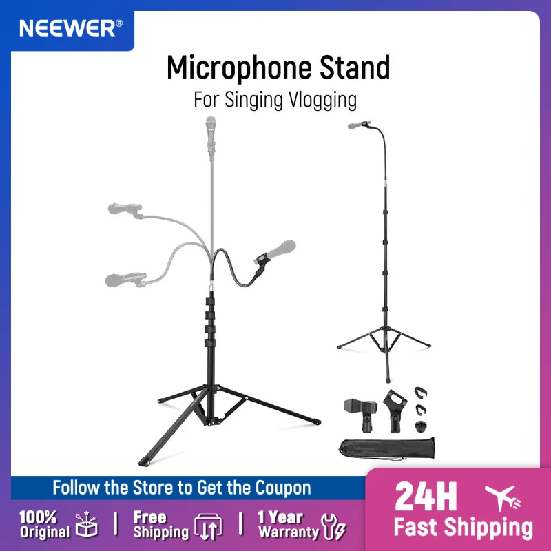 NEEWER Microphone Stand with Flexible Arm Boom Arm Mic Floor Tripod Mount Holder Mic Clips for Singing Vlogging Max Load MS010
NEEWER Microphone Stand with Flexible Arm Boom Arm Mic Floor Tripod Mount Holder Mic Clips for Singing Vlogging Max Load MS010