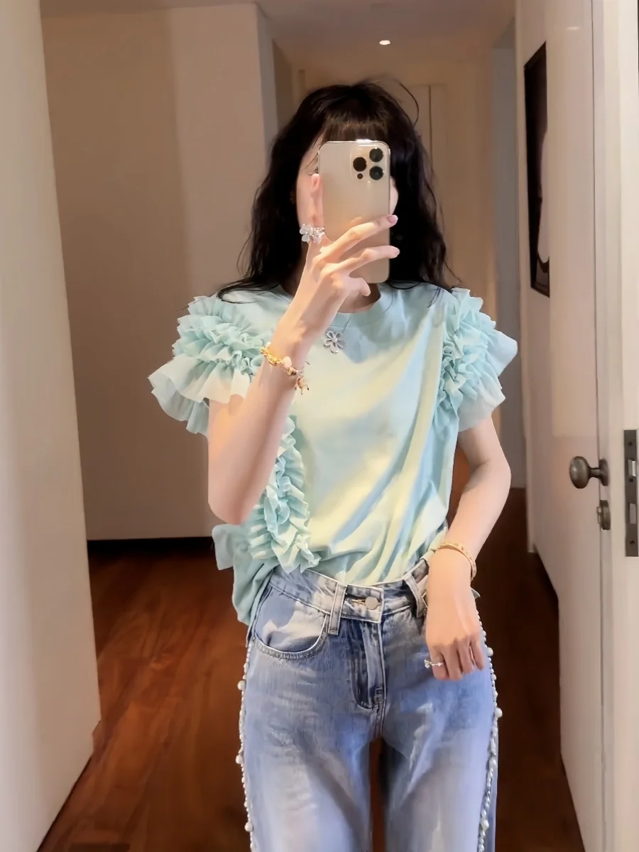 plus Size Women's Casual Style T-Shirt Summer New Design Flounce Sleeveless Korean Version Loose Fit round Neck Short Sleeve
plus Size Women's Casual Style T-Shirt Summer New Design Flounce Sleeveless Korean Version Loose Fit round Neck Short Sleeve