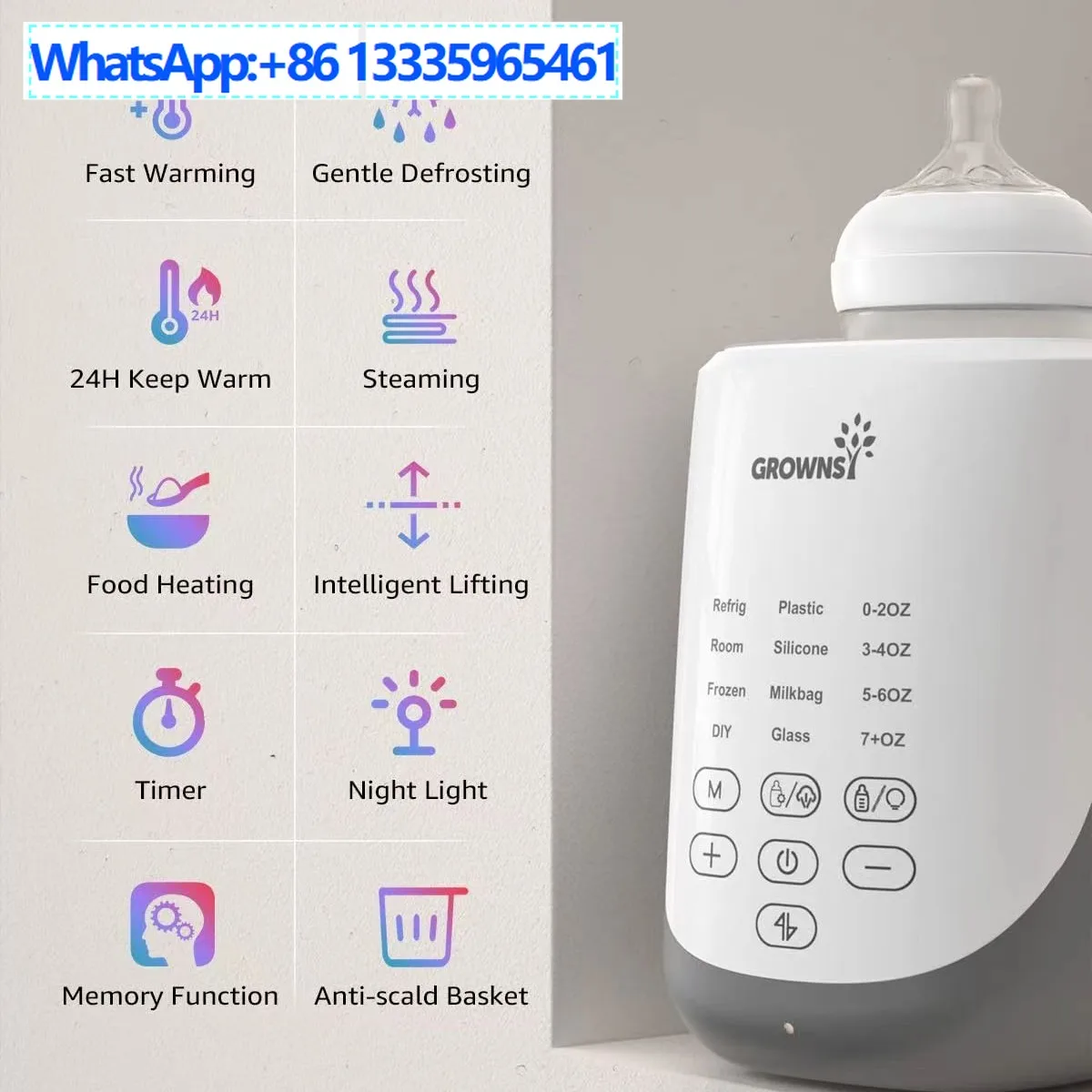 Automatic lifting single bottle constant temperature milk warmer, anti-dry burning fast heating milk warmer with touch screen
Automatic lifting single bottle constant temperature milk warmer, anti-dry burning fast heating milk warmer with touch screen