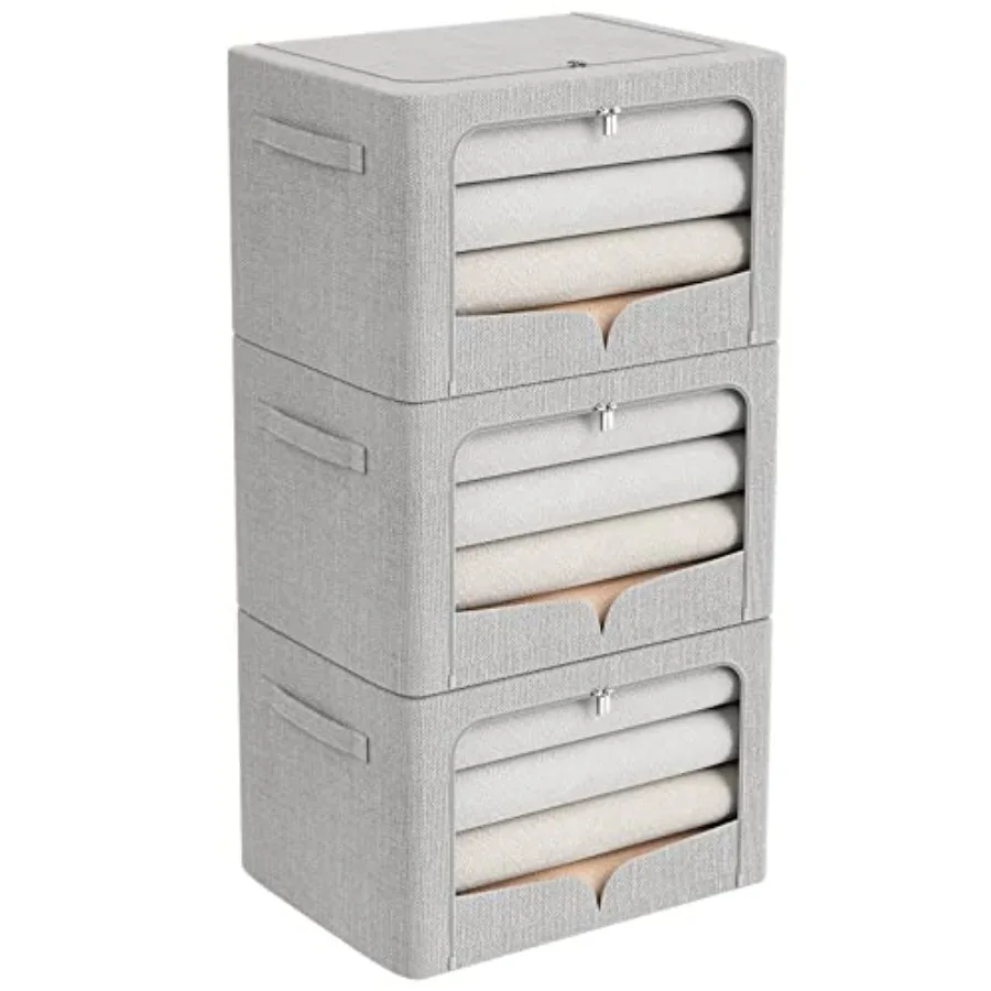 3 Pack Clothes Storage Bins - Foldable Metal Frame Storage Box - Stackable Linen Fabric Container Organizer Set with Carrying H
3 Pack Clothes Storage Bins - Foldable Metal Frame Storage Box - Stackable Linen Fabric Container Organizer Set with Carrying H