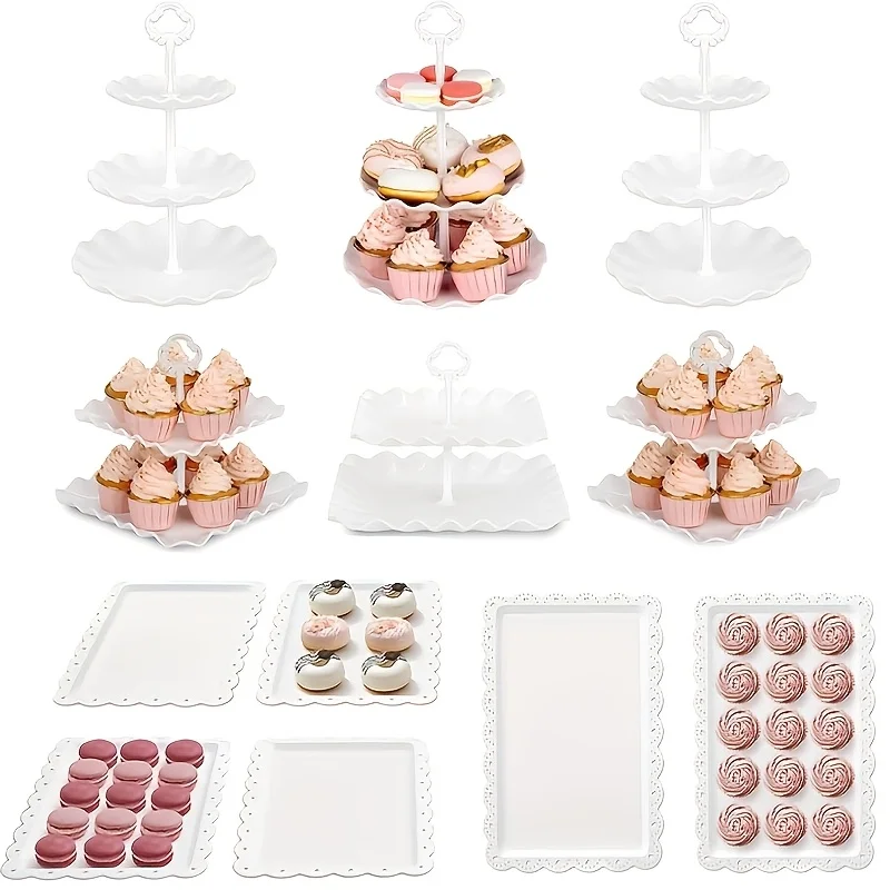 Of 12 White Plastic Cake Stands, Including Paper Cup Stands with Double And Triple Layers, Along with 6 Appetizer Trays, Perfect for Birthdays, Weddings, And Various Celebrations
Of 12 White Plastic Cake Stands, Including Paper Cup Stands with Double And Triple Layers, Along with 6 Appetizer Trays, Perfect for Birthdays, Weddings, And Various Celebrations