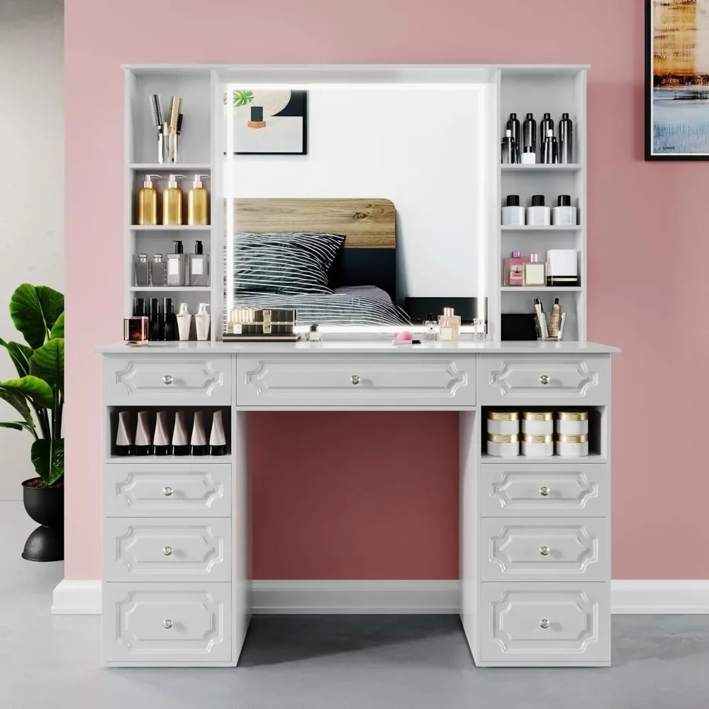 47'' Large Vanity Desk with Mirror and Lights,Makeup Vanity with Drawer Organizer,Vanity with Lighted Mirror
47'' Large Vanity Desk with Mirror and Lights,Makeup Vanity with Drawer Organizer,Vanity with Lighted Mirror