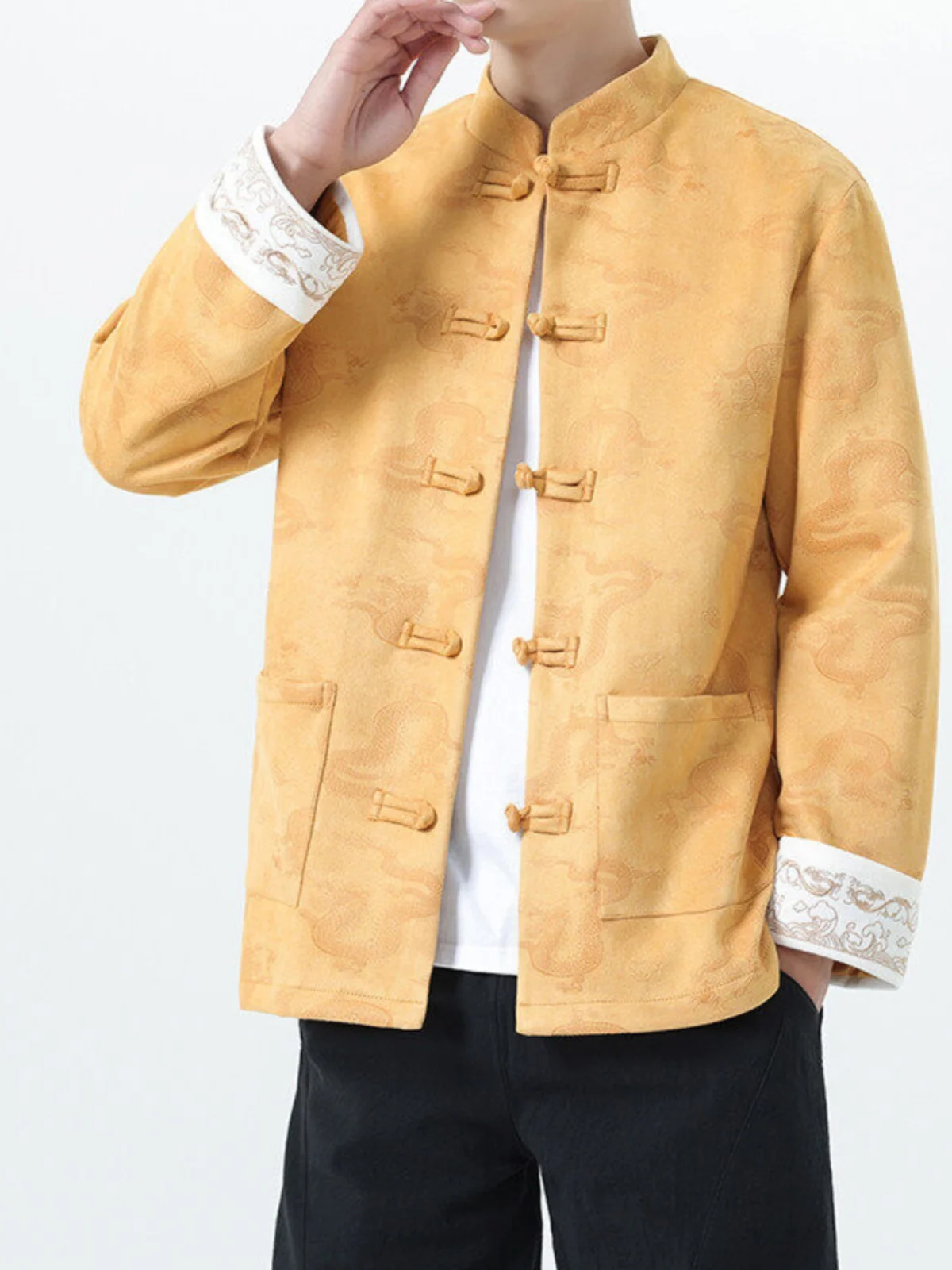 New Chinese Sle Tang Suit Men's Jaet Thin Long Sve irt Large Size Improved Hanfu Autumn Outerwear Busin Gentleman 
New Chinese Sle Tang Suit Men's Jaet Thin Long Sve irt Large Size Improved Hanfu Autumn Outerwear Busin Gentleman