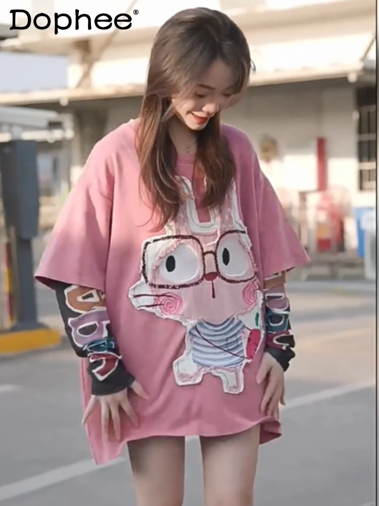 2025 Spring and Summer New Sweet Heavy Industry Embroidered Rabbit Long-sleeved T-shirt Women's Loose Casual Cartoon Print Top
2025 Spring and Summer New Sweet Heavy Industry Embroidered Rabbit Long-sleeved T-shirt Women's Loose Casual Cartoon Print Top