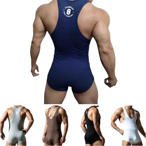 Herren Sexy Rayon Fitness Wrestling Singlet Body Einteiliger Overall für aktive Kleidung und Sport