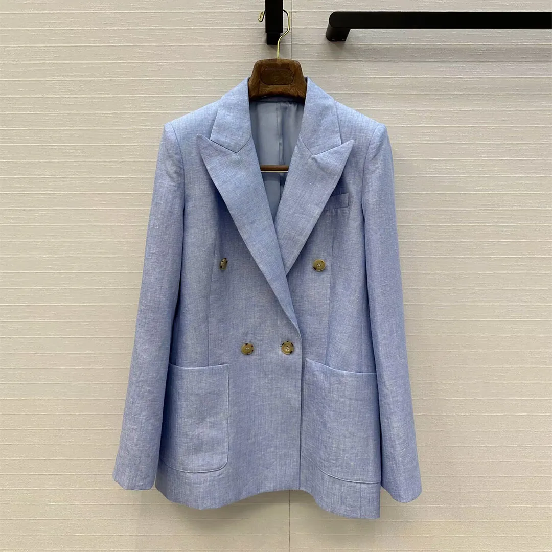 High Quality Old Money Style 100% Linen Blue Blazer Jacket Women Notched Double Breasted Long Sleeve Casual Office Coat Suit
High Quality Old Money Style 100% Linen Blue Blazer Jacket Women Notched Double Breasted Long Sleeve Casual Office Coat Suit